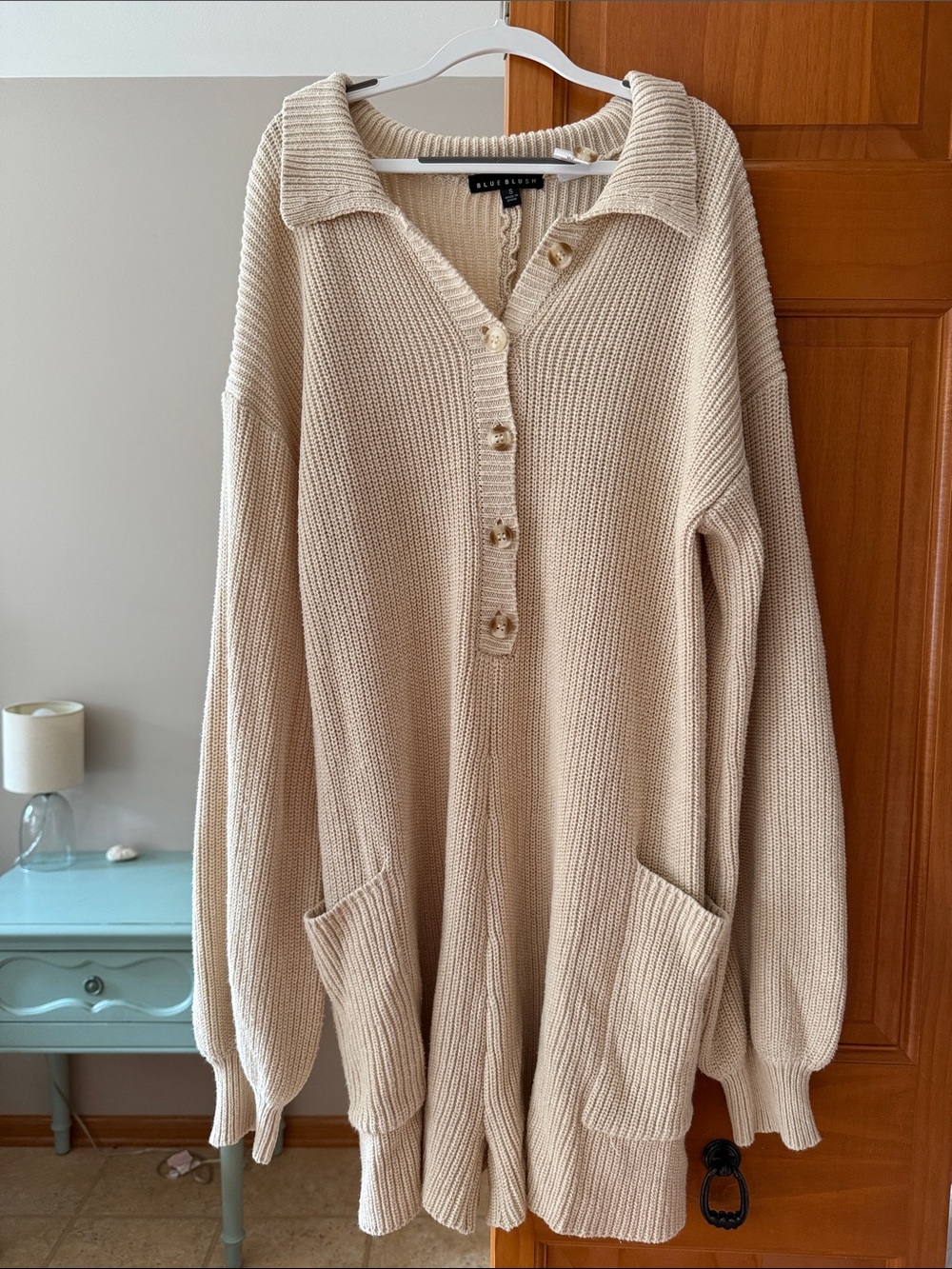 Blue Blush Cream Knit Button-Front Jumper